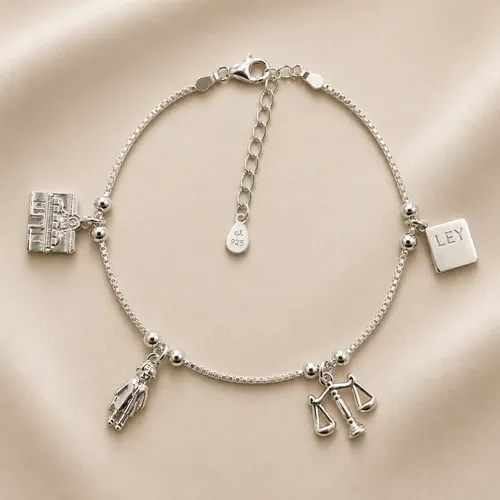 Pulsera Plata 925 Dijes Abogada Ley Justicia Regalo Mujer Plata 19 Cm
