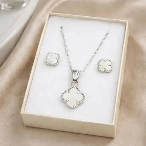 Collar Cadena Dije Aros Trébol De La Suerte Plata 925 Nácar 50 Cm 50cm
