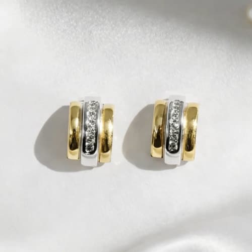 Aros Media Argolla Plata 925, Oro Y Circonias  Regalo Mujer Blanco