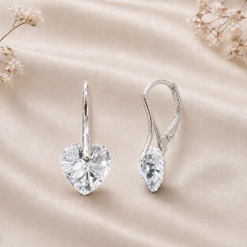 Aros Plata 925 Cristal Swarovski Corazón Mujer Con Brisura Crystal Clear