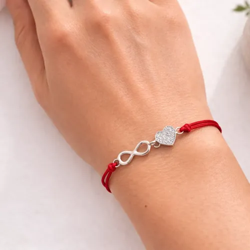 Pulseras De Hilo Rojo Dijes De Plata Infinito Corazón Mujer Rojo 18 Cm