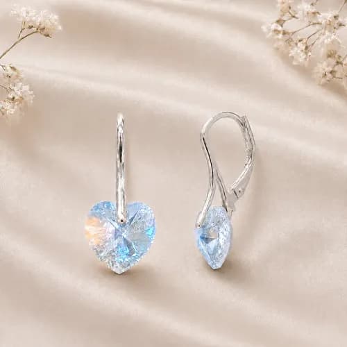 Aros Plata 925 Cristal Swarovski Corazón Mujer Con Brisura Shimmer