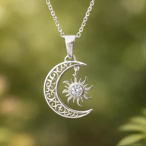 Cadena De Plata 925 Con Dije Sol Y Luna Gargantilla Mujer Largo Cadena 50 Cm