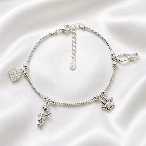 Pulsera Plata 925 Con Dijes Veterinaria Profesión Médica Plata 19 Cm