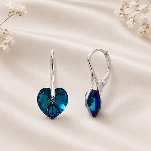 Aros Plata 925 Cristal Swarovski Corazón Mujer Con Brisura Bermuda Blue