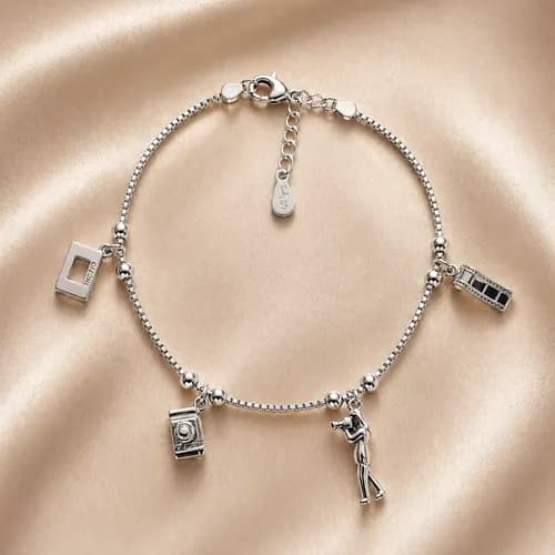 Pulsera Plata 925 Dijes Fotógrafa Regalo Mujer Fotografía Plata 19 Cm