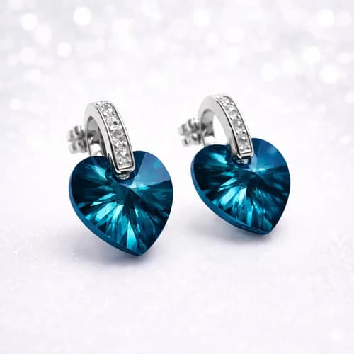 Aros Plata Cristal Austríaco Original Sw Corazón Azul Brillante Mujer Azul Brillante