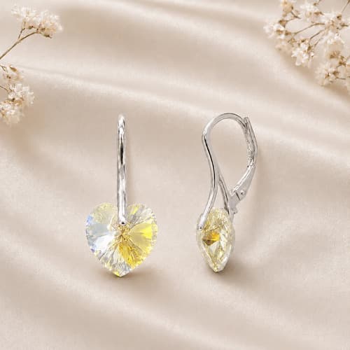 Aros Plata 925 Cristal Swarovski Corazón Mujer Con Brisura Aurora Boreal