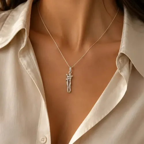 Cadena Y Dije Plata 925 Abrazo Infinito Eterno Regalo Pareja Plata 50cm