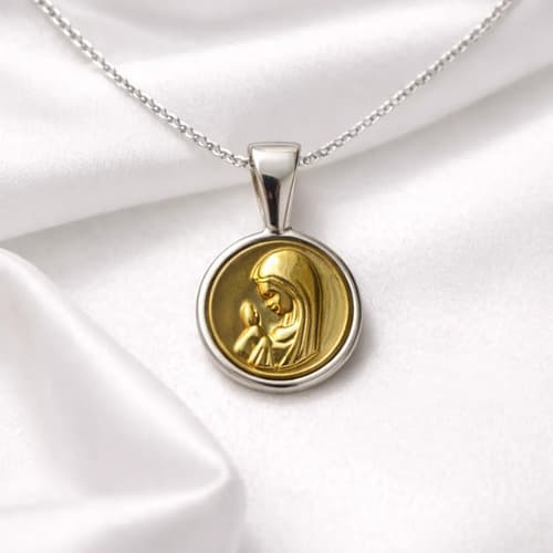 Cadena Dije Virgen Niña Plata 925 Oro 18k  Comunión Bautismo Largo Cadena 45 Cm