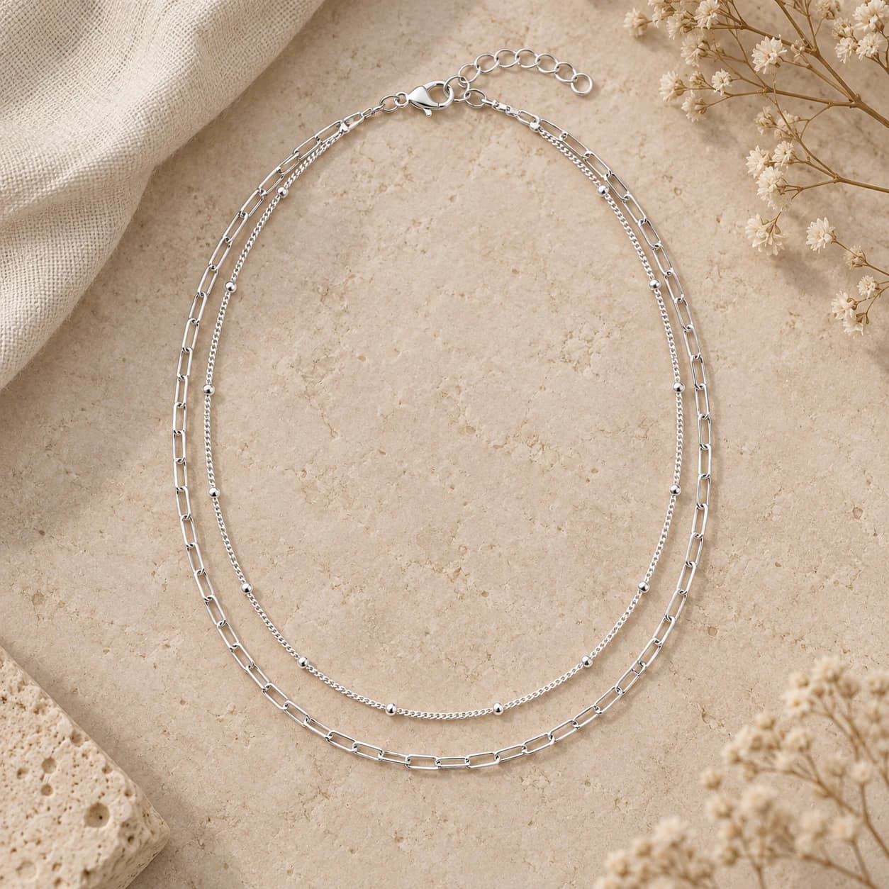 Collar Multihilo de Plata 925 Forcé, Grumet y Bolitas – Trama