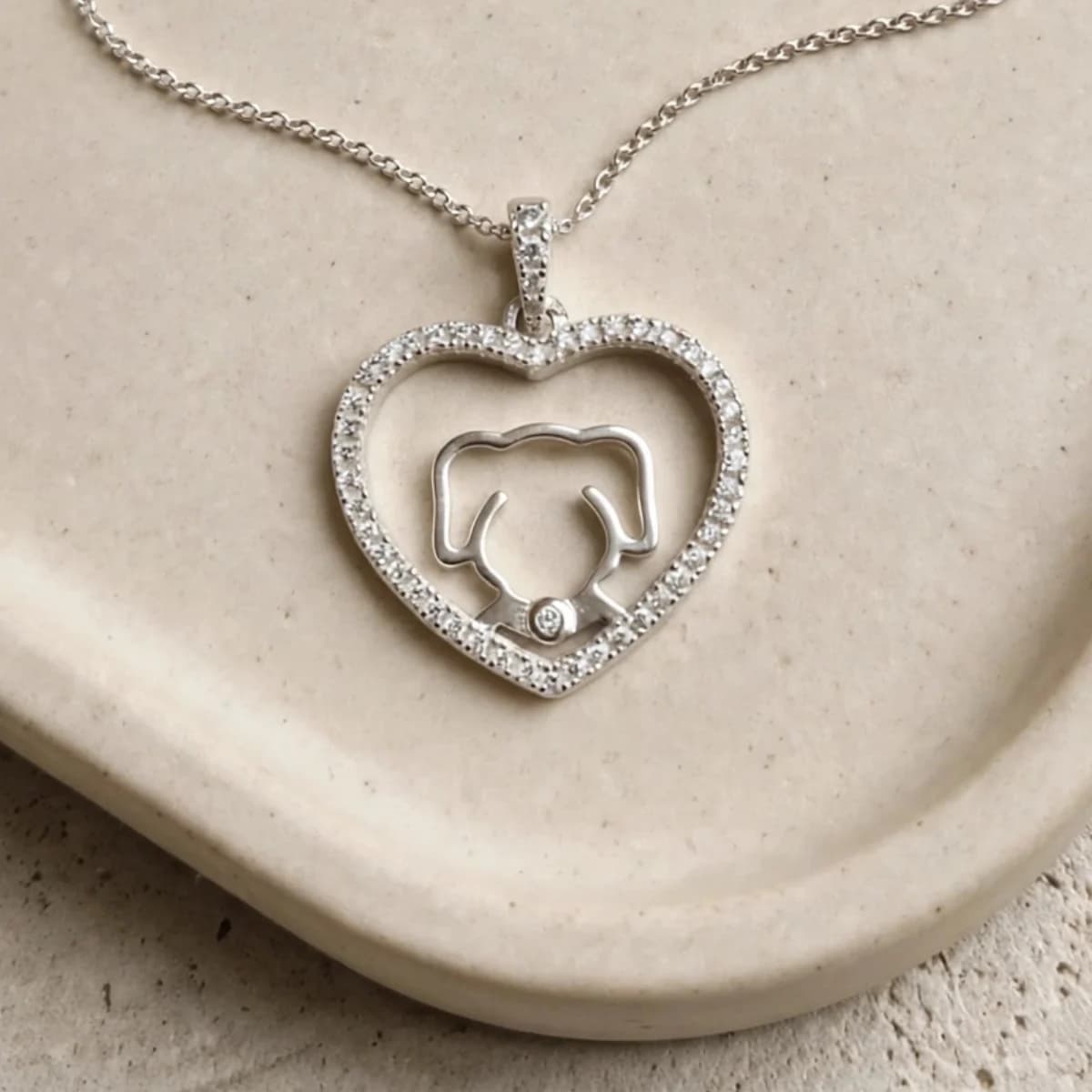 Collar de Plata 925 con Dije Corazón, Perrito y Circonias – Fidelis