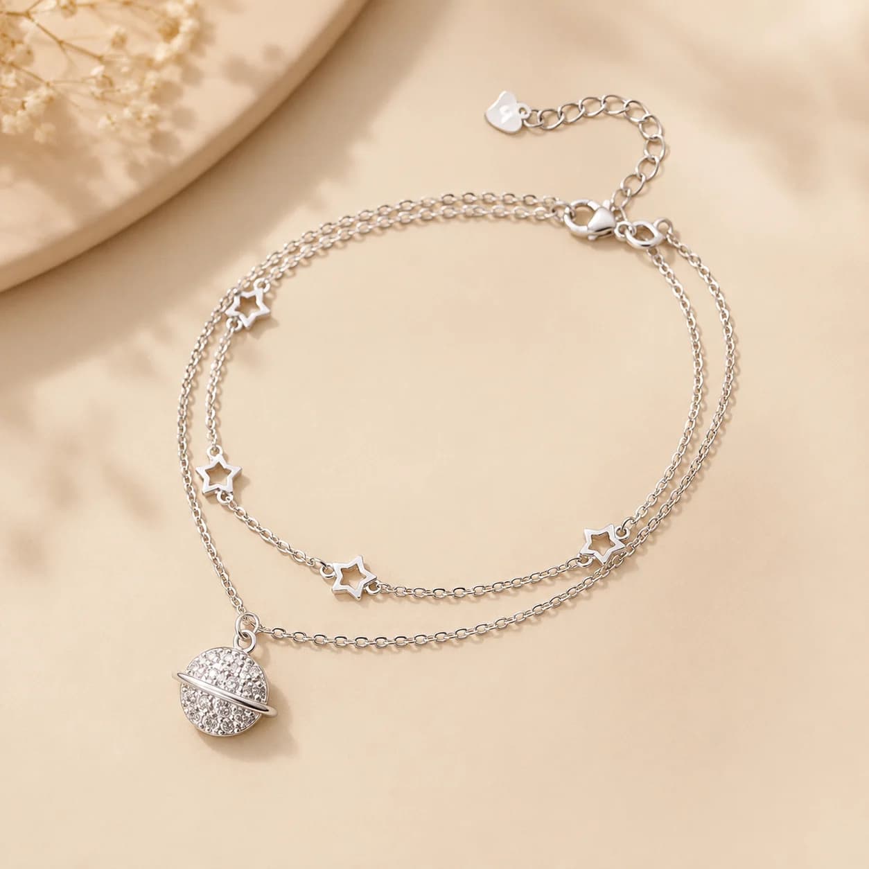Pulsera Doble de Plata 925 con Estrellas y Saturno – Galaxia