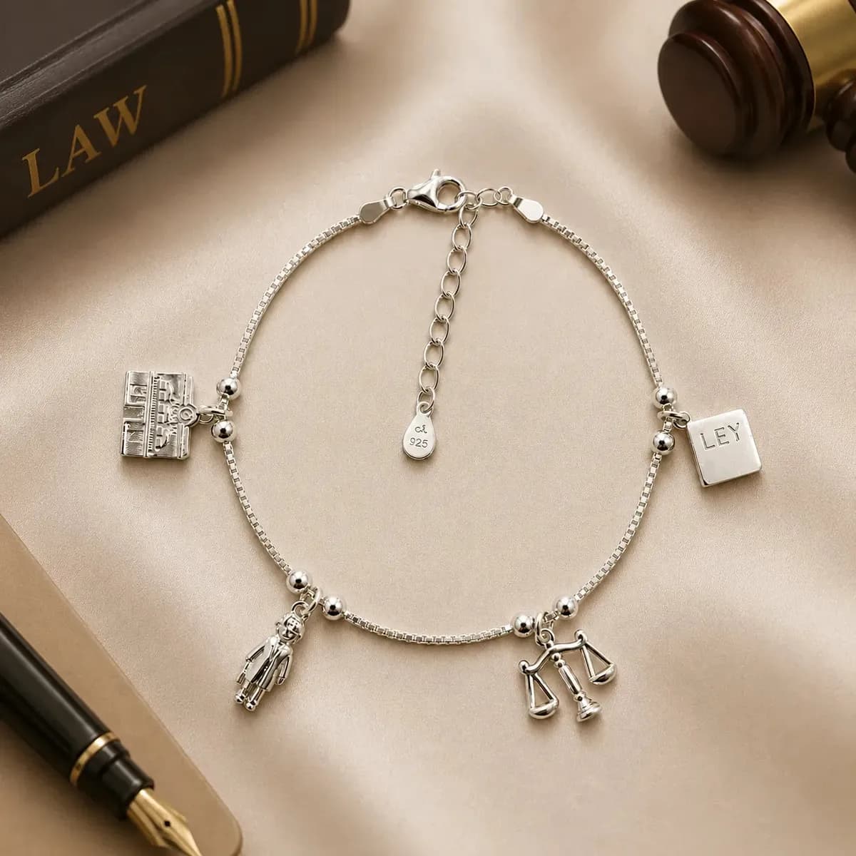 Pulsera Plata 925 Dijes Abogada - Justicia