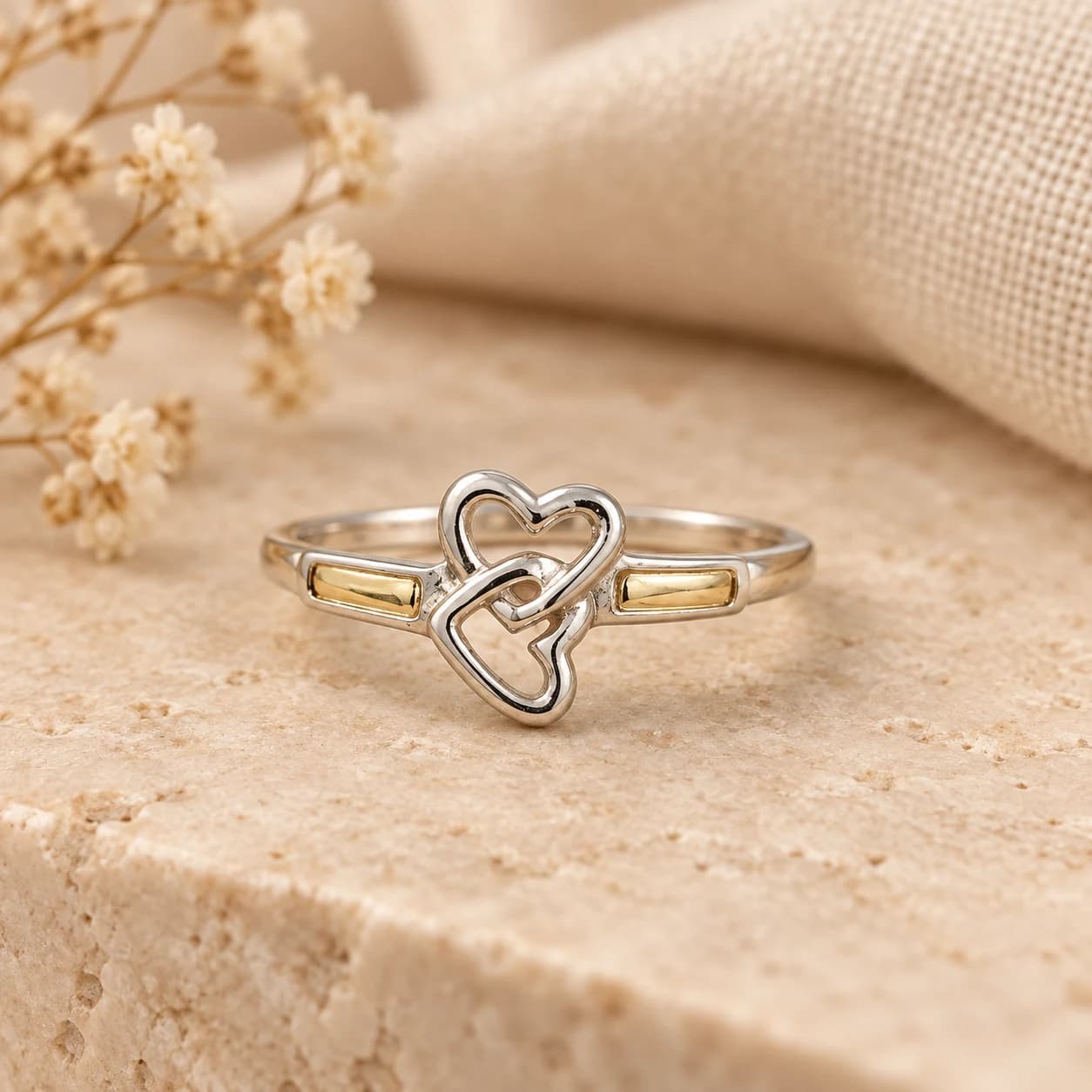 Anillo Dos Corazones de Plata 925 y Oro 18k – Vínculo