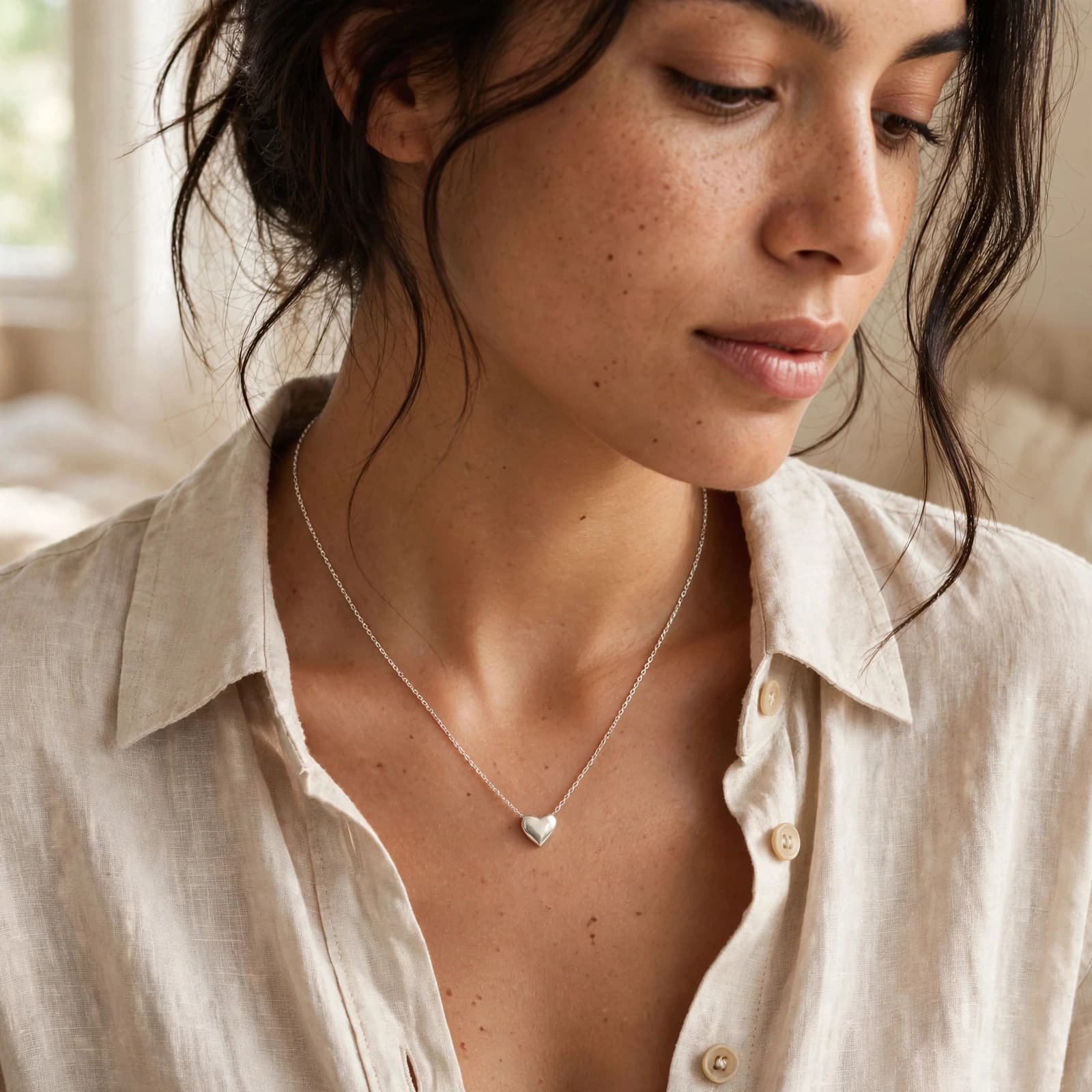 Collar de Plata 925 con Corazón Pasante Ajustable – Cora