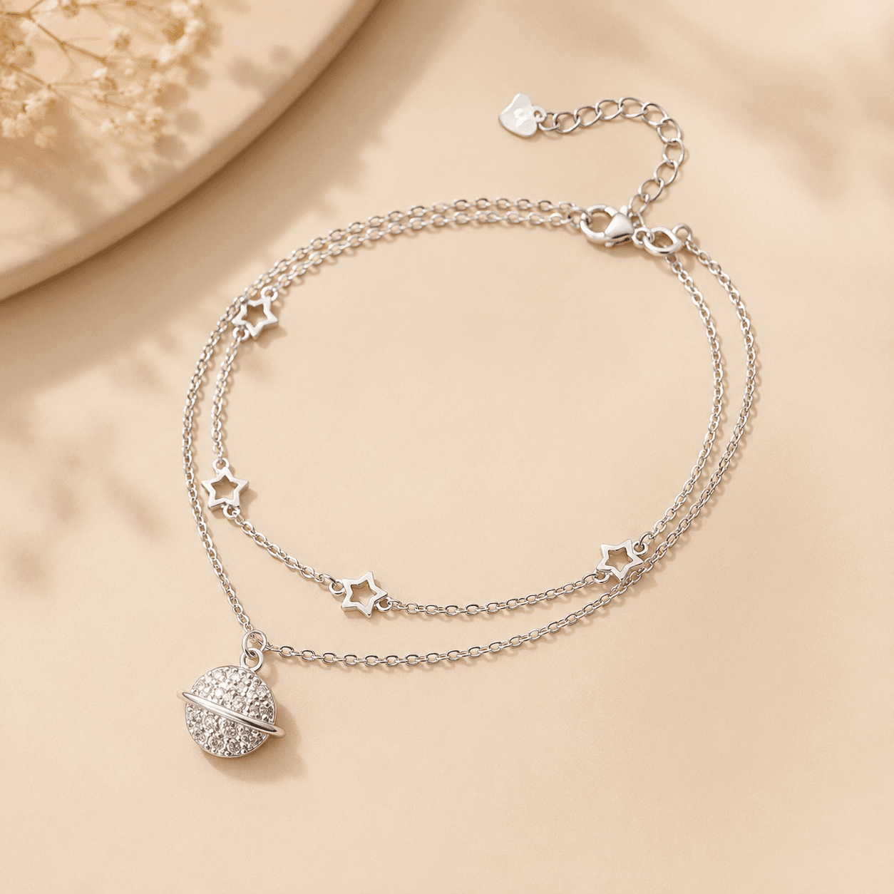 Pulsera Doble de Plata 925 con Estrellas y Saturno – Galaxia