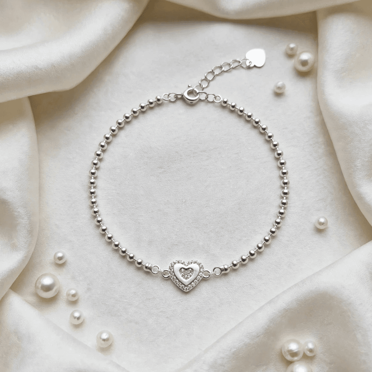 Pulsera de Plata 925 con Doble Corazón y Circonias – Amoria